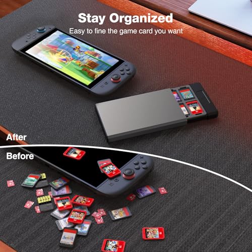 Image of HEIYING Switch Game Card Case for Switch 2 / OLED / Lite Games Cards, Metal Game Storage Holder with 20 Games Card Slots and 20 Micro SD Cards Slots