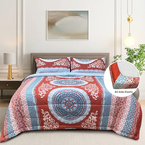 Image of Signature Reversible Super Soft Double Bed Comforter /Quilt Set 350GSM 88x90 inches, and Fitted Elastic Bed Sheet with Pillow Covers (The Positive Circle, Comforter Set)
