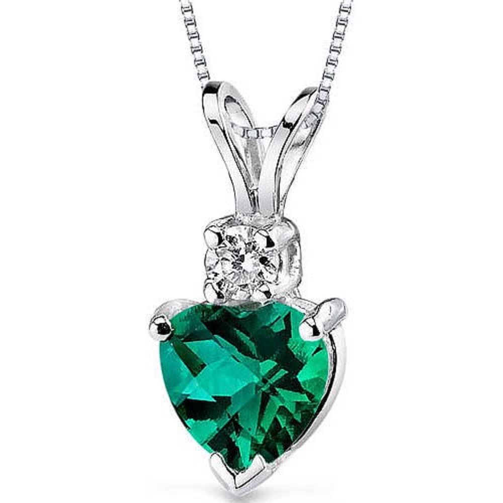 SILVER_MINE 1CT Heart Cut Amerald CZ Daimond in 14K White Gold Plated Heart Pendant Women's Necklace 18" Chain