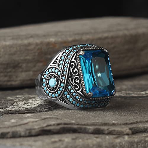 925 Sterling Silver Men's Ring With Blue Topaz Stone, Handmade Blue Topaz Stone Silver Ring, Gift For Him #TOP2