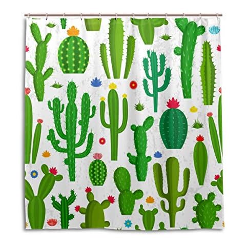 INGBAGS Shower Curtains Cactus Print Waterproof Mould Proof Mildew Resistant Washable Polyester Bath Curtain with Durable Hooks for Bathroom Home Decoration Accessories 66 x 72 inch Cover