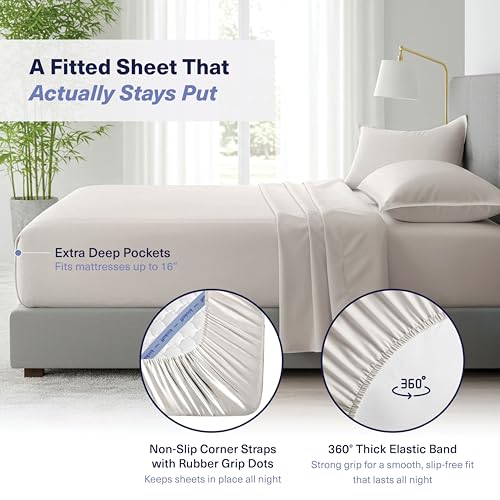 Kickoff Viscose Bamboo Sheets California King Size 4-pc 100% Organic Bamboo Viscose Bed Cooling Sheets Cal King Set Cool Bedding for hot Sleepers Sheet, Flat, Fitted, Pillowcases (Dove Grey, CK)
