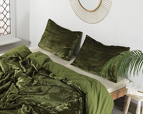 Labhanshi 3 Pieces Set Luxury Crushed Moss Green Velvet Duvet Cover Boho Bedding Uo Comforter Cover Donna Cover Quilt Cover Duvet Velvet Bedding Queen Size #TOP2