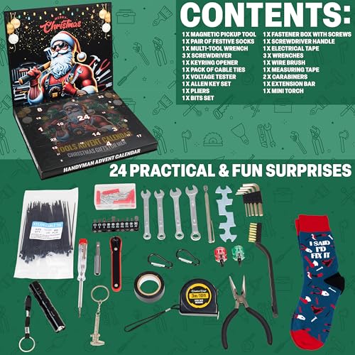 KreativeKraft Calendrier de l'Avent 2025 Set Outils Homme, Lampe Torche, Pince, Tournevis, Clé Plate, Colliers de Serrage, Compte à Rebours Noel – vue 6