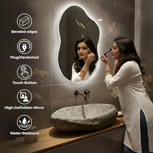 Image of Plantex LED Bathroom Mirror with 3 Tone /Designer Mirror for Living Room /Bedroom /Dressing Room - Cloud Shape (18 x 24 Inch)