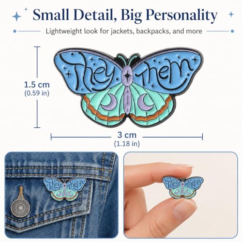Image of LGBTQ Pronouns Cute Butterfly Pin - She They /He Him /They Them /She Her /He They Gender Identity Bulk Pins for Pride Parade, Daily Wear, Lapel, Hat, Backpack(Free 1pc Pride Sticker Included)