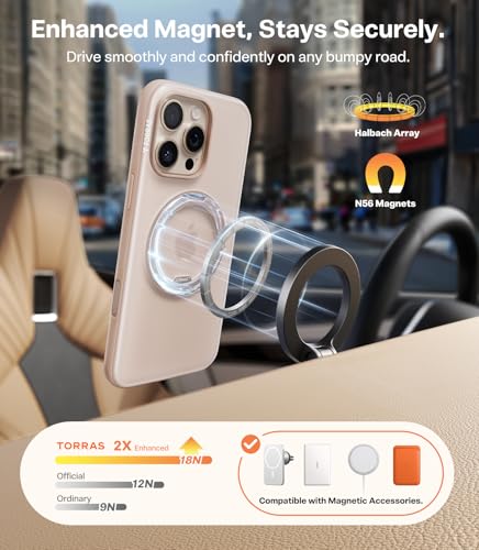 Image of TORRAS 360 Magnetic Stand for iPhone 16 Pro Max Case, [Fit for MagSafe] [Military-Grade Protection] Translucent Slim Case for iPhone 16 Pro Max, Desert Titanium, Ostand O3 Fitness Series
