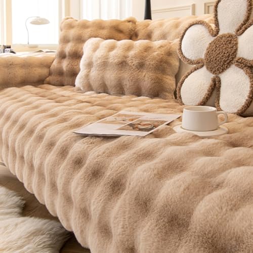 JIKANNOYA ラビットファーソファカバー ソファーカバー マルチカバー 肘付き 無地 柔らかい 汚れ防止 防塵 傷防止 ソファカバー 滑り止め 犬猫対策 1人掛け 2人掛け 3人掛け 4人掛け 大判 おしゃれ 四季通用 多機能 グラデーションブラウン