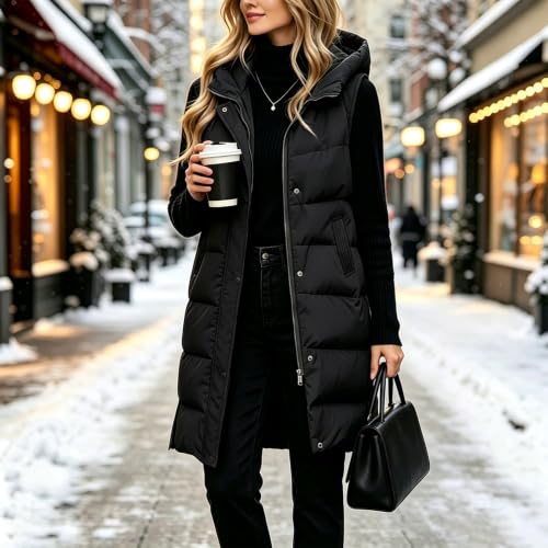 Women's Long Puffer Vest Hooded Zip Up Knee Length Winter Quilted Vests - image 2