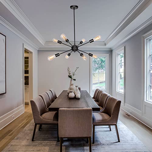 Etonimerr Sputnik Chandelier Light Fixture 8 Lights Modern Semi Flush Mount Ceiling Lighting Fixtures Height Adjustable Mid Century Chandelier For Dining Room Living Room Bedroom (Black) #TOP1
