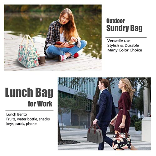 Lunch Box for Women, Insulated Lunch Bags for Women, Large Cooler Tote For Work, Floral Reusable Snack Bag with Pocket, Sunflower Printing/Gray/Black/White (Floral/118)