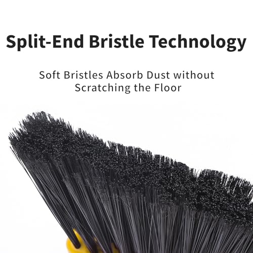 Image of Tiumso Broom with Dustpan Combo Set, Brooms and Dustpans Sets with 51'' Long Handle, Large Dust Pan and Broom, Self-Cleaning Dustpan Teeth for Lobby Kitchen Office - Black and Yellow