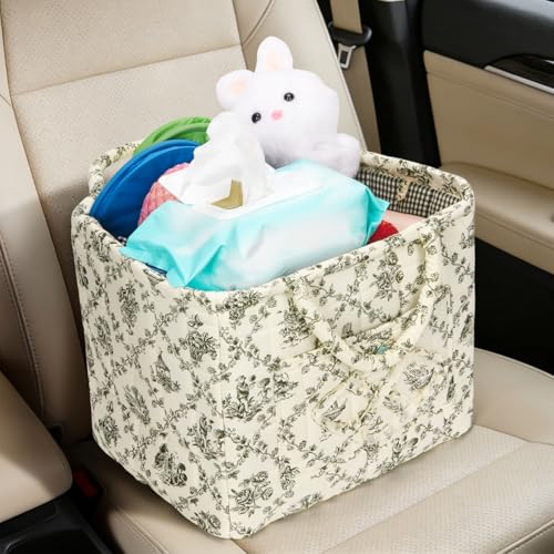 Image of Quilted Fabric Basket Foldable Car Storage Boho Floral Laundry Basket Hamper for Nursery Bedroom & Living Room | Organize Clothes Toys