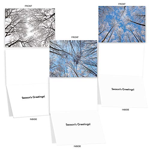10 Assorted 'Snow Tops' Season's Greetings Cards With Envelopes Small 4 X 5.12 Inch, Holiday Note Cards With Snow-Covered Branches And Tree Tops, Stationery Set For Holidays, Winter, Parties M9632Xsg #TOP4