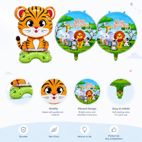 Image of Jungle Theme Foil Balloons Birthday Decoration for Kids, Set of 3