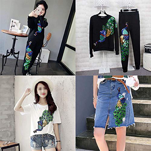 Onwon 2 Pack Colorful Sequins Peacock Patch Iron On/Sew on Embroidered Applique Patch Craft Fashion Accessories for DIY Clothes - Thumbnail 3
