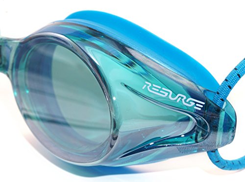 Image of Anti Fog Racing Swimming Goggles with Quick Adjust Bungee Strap (Blue Mirrored)