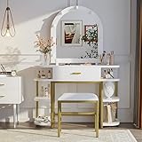 Semiocthome White Vanity Mirror with Lights and Table Set with Drawers, 9 LED Lights Makeup Vanity...