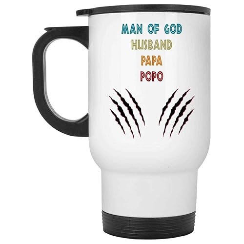 Inspirational Gift Unique Gift for Husband Man Of God - Papa Popo Muticolor Prayers Believers Christians - 14 Oz White Stainless Steel Travel Mug