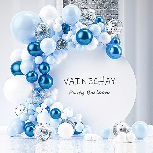 Ballon Girlande Set, Ballonbogen Kit 102 Stück Macarons Blau Silber Weiß Konfetti Ballondekoration Hochzeits junge Kindergeburtstag Partydekoration Latexballons Cover