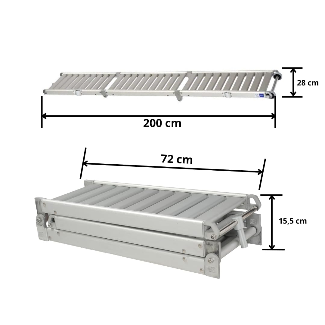 Pasarela de Aluminio para Barco Plegable en Tres tramos, 2 Metros de Longitud, con Ruedas.