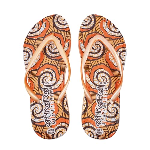 Women’s Flip Flops – Lightweight Beach Sandals with Non-Slip Sole, Orange & White Thong Slides for Pool & Vacation