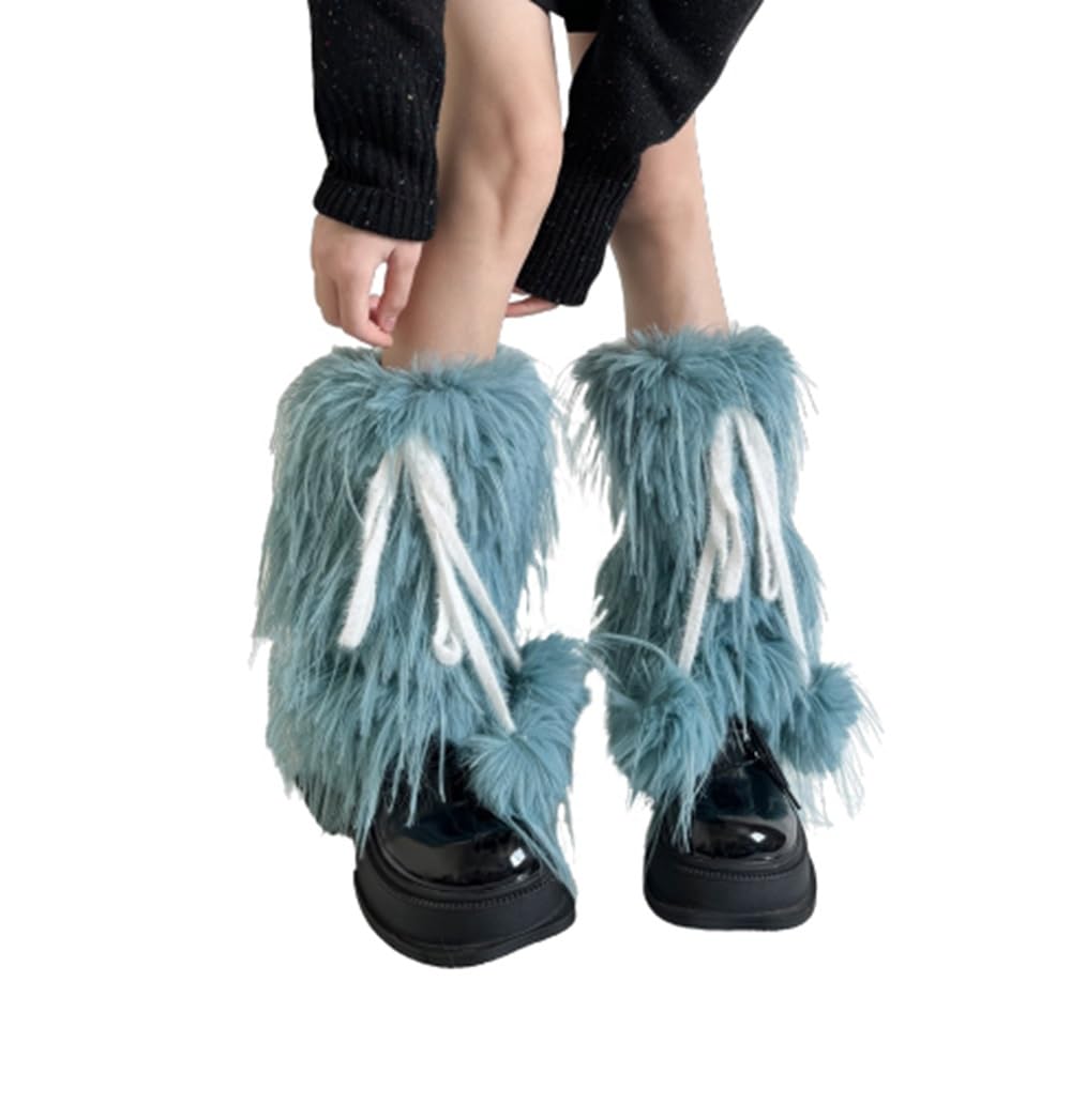 PRK 14 Blue Kawaii Leg Warmers Girls Woolly Sleeves Baggy Knee High Flared Gothic Womens Festival Goth Fashion Y2K Emo Grunge Winter Warm Style