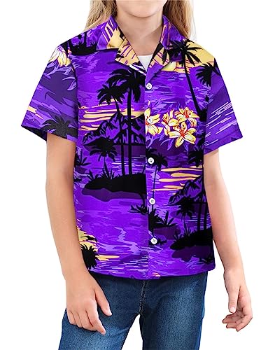 Image of Betusline Girls' and Womens' Hawaiian Shirt Blouse Button Down Beach Shirts | Casual breathable and comfortable Short Sleeve V-Neck Floral Tropical Blouse