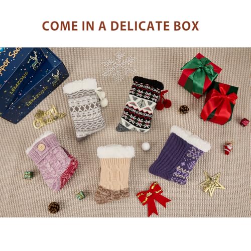 LEMZONE Women's Winter Slipper Socks Warm Cozy Fuzzy Fleece-lined Cabin Socks with Grippers4