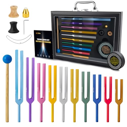 Hugbow 10 PCS Unweighted Tuning Fork for Healing Set, Multi-Color