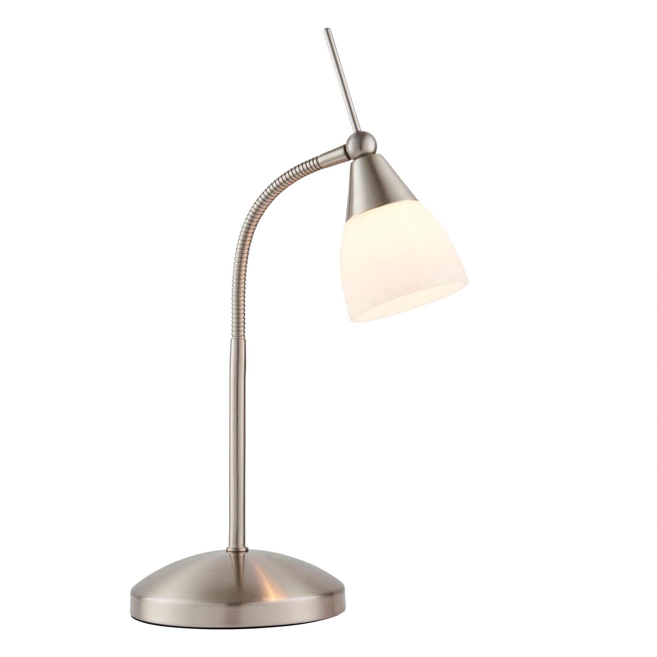 Range Table Lamp - Satin Chrome Finish - White Glass Shade - G9 Bulb - Dimmable