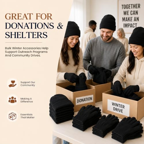 Image of YACHT & SMITH Winter Beanies, Bulk Cold Weather Thermal Warm Stretch Skull Cap, Mens Womens Unisex Hat