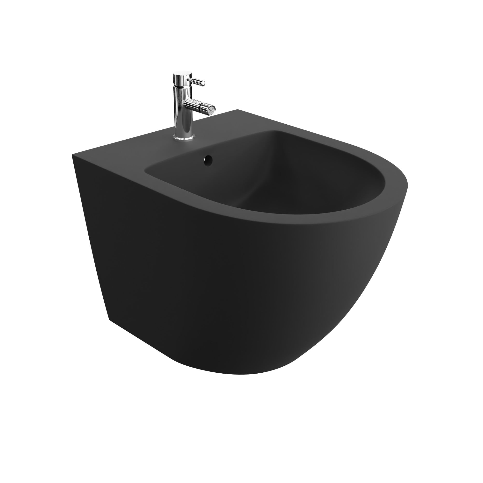 LAVITA Bidé universal de pared con orificio para grifo y protección contra desbordamiento de cerámica, 35,5 x 51 x 34 cm, lavabo para montaje en pared, color negro