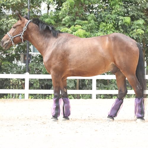 Image of Horse Fly Boots Set of 4, Ultra Lightweight Breathable Mesh Leg Wraps, Non-Slip Fit, Reduce Stomping, Universal Size, Ideal for Summer Violet