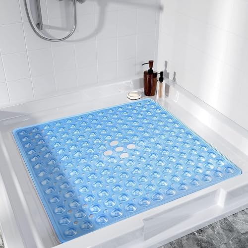 Alfombrilla de ducha antideslizante antimoho BedLooms azul 53x53 cm lavable con ventosas de baño 3