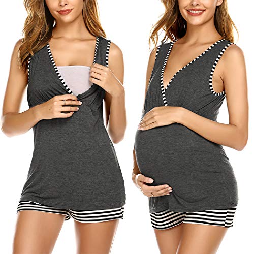 Image of Ekouaer Nursing Pajamas for Breastfeeding Nursing Pj Labor Delivery Maternity Sleepwear Dark Grey XL
