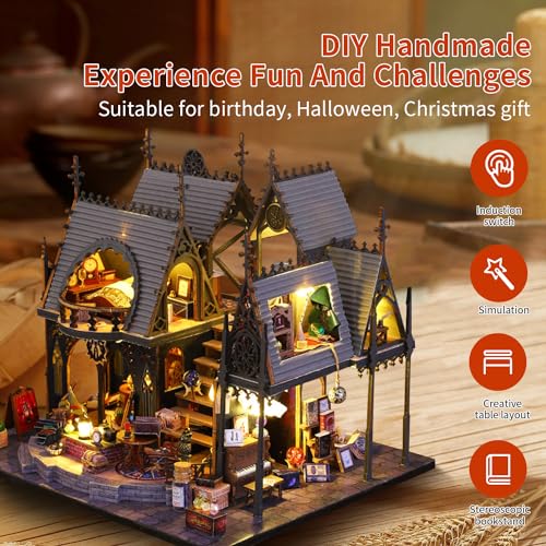 CRIOLPO Miniatura casa delle Bambole, Fai da Te Kit di Dollhouse di Legno, DIY Casa delle Bambole in Legno Majestic Mansion con Accessori e Mobili Book Nook Kit(La casa magica di Luna)