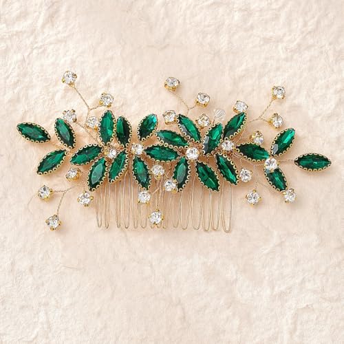 Peine para cabello boda con cristales verdes miniatura 2