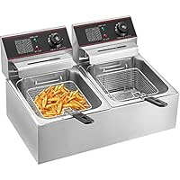 VEVOR Elektrische Doppelfritteuse Edelstahl 12 L 5000 W, Gewerbliche Fritteuse mit Getrennt Steuerbaren Frittierbecken für Restaurants, Cafés, Imbissstuben