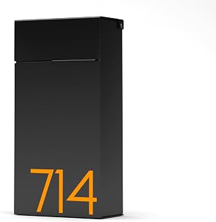 City Personalized, Vsons Modern Design Mailbox, Black Powder Coated, Wall-Mount Mailbox Vsons Design