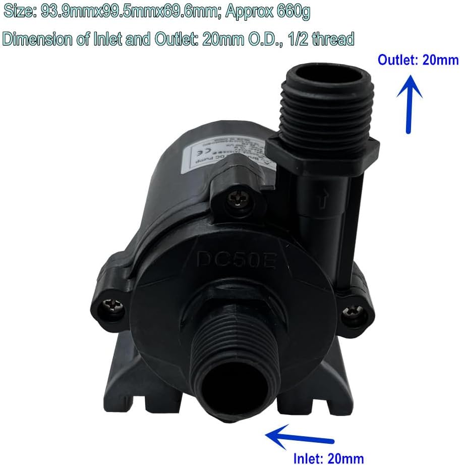 SHYSKY Small Yet Power Brushless DC Water Submersible Pump DC50E-24150S 24V 86W 15M 49ft Lift 412GPH Low Noise Continuous Circulation Cooling Pressure Gardening Sys