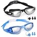Veckle Swim Goggles, 2 Pack Swimming Goggles No Leaking Anti Fog UV Protection Lenses Wide View Swim Goggles for Kids Men Women Adult Youth Child, Goggles with Nose Clip, Ear Plugs, Black Blue