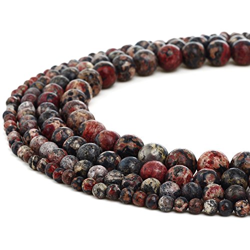 RUBYCA Natural Red Leopard Jasper Gemstone Round Loose Beads for Jewelry Making 1 Strand - 10mm