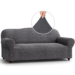 Mamma Mia Covers Sofa Slipcover – Stretch Couch Cover – Stylish Cushion Sofa Cover – Soft Fabric Slip Cover – 1-Piece Form Fit Washable Protector for Pet – Mille Righe Collection – Dark Grey