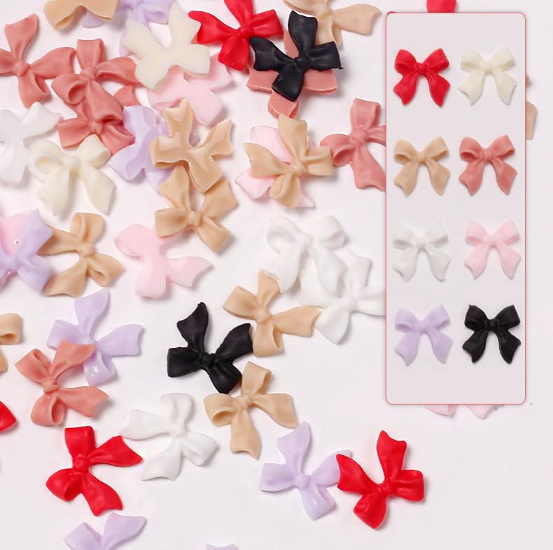 50Pcs Bow Nail Charms Resin Bow-Knot Nail Art Charms Multicolour 3D Bowknot Accessories for Women DIY Nail Art Decoration - Image 4
