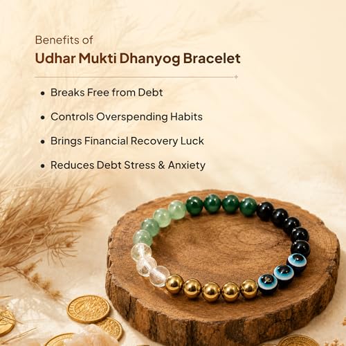 Image of Udhar Mukti Bracelet | Freedom from Debt & Liabilities | Hematite, Clear Quartz, Green Aventurine, Green Jade, Black Tourmaline | Temple Blessed & Energized | For Men & Women | Certified Natural Crystals