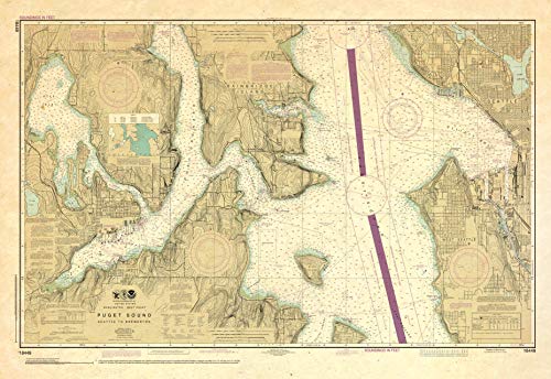 Paradise Cay Publications Antiqued NOAA Chart 18449: Puget Sound-Seattle to Bremerton