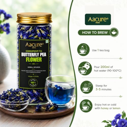 Image of Aacure, Blue Flower Tea | Butterfly Pea Flower Tea | 100gms -120+cups Shankhpushpi Leaves | Aparajita | ANTIOXIDANT RICH | Herbal Tea