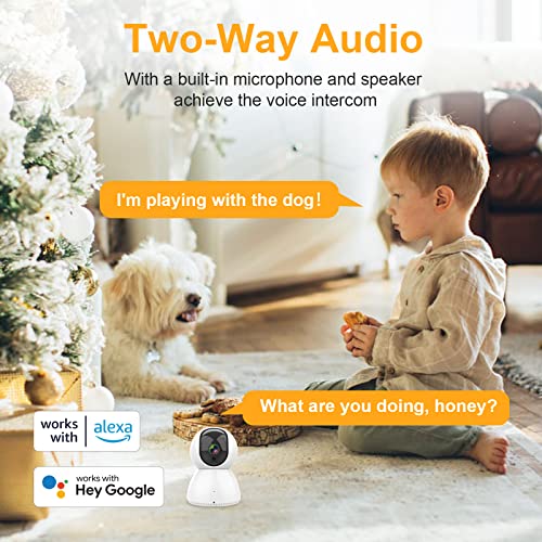 antela 1080p caméra surveillance wifi intérieur, camera ip 360 ° compatible alexa google home, vision nocturne, suivi de mouvement, audio bidirectionnel pour bébé et animal (c23 2pcs), blanc