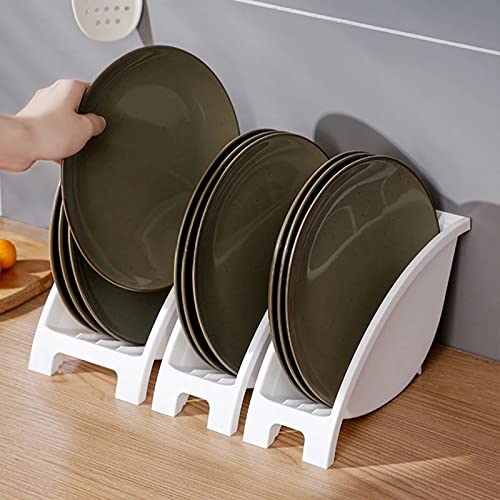 Typutomi 3Pcs Dinner Plate Holder, Plastic Kitchen Cabinet Organizer For Dishes Vertical Dishes Storage Rack For Kitchen Countertop(White) #TOP3